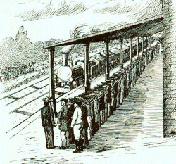 Sechzig Bauern aus der Gegend von Segeberg, bewaffnet mit "jungeicheichenen Knüppeln", geführt von Advokat Koch, warteten am Morgen des 24. März 1848 auf dem Bahnhof von Neumünster, um die schleswig-holsteinischen Truppen zu verstärken, die mit dem Zug die dänische Festung Rendsburg nehmen wollten
