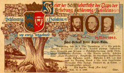 Die „Doppeleiche“, als Bild aus dem „Schleswig-Holstein-Lied“ übernommen, wurde aus Anlass der 50-Jahr-Feiern zum zentralen Symbol für die Einheit der Herzogtümer stilisiert 