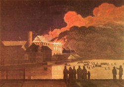 Zeitgenössische Darstellung des Brandes des Kieler Schlosses in der Nacht vom 15. Auf den 16.3.1838