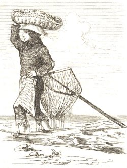 „Büsumer Krabbenfängerin“ auf einem Holzstich von 1860