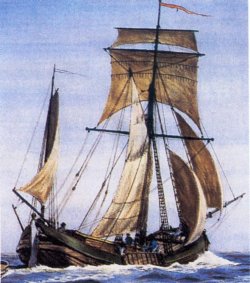„Die Jungfer Anna“ unter Vollzeug. Die „Schmack“ ist ein typischer Flachwassersegler und wurde Ende des 18. Jahrhunderts für die Küstenschiffahrt in den Niederlanden entwickelt 