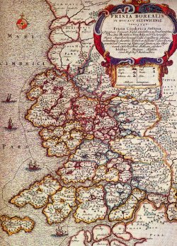 Die Utlande um 1240, wie sie sich der Kartograph Johannes Mejer 1652 vorgestellt hat. Die Karte gibt nur eine sehr ungefähre Vorstellung des Zustandes vor der ersten großen Mandränke 