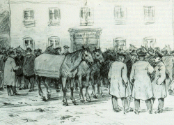 Pferdemarkt in Meldorf 1925. Zeichnung von Julius Fürst 