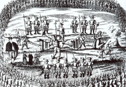 Das Martyrium von Heinrich von Zütphen 1524 auf dem Marktplatz von Heide in einer zeitgenössischen Darstellung 
