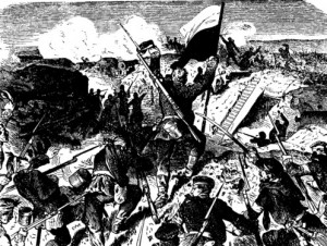 Preußische Soldaten beim Sturm auf die Düppler Schanze
