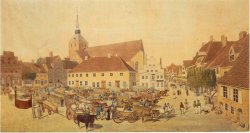 Die Lithographie von F.W. Otte nach einem Aquarell von Joh. Fr. Fritz von 1830 vom Flensburger Südermarkt gibt einanschauliche Bild davon, wie ein alter Markt aussah