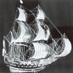 Das "Lübecker Adler" genannte Modell von 1617 in Landkirchen auf Fehmarn. Das älteste erhaltene Schiffsmodell in einer Kirche Schleswig-Holsteins läßt deutlich erkennen, wie durch einen kleinen Rumpf mit großen Kanonen sowie einer im Verhältnis zu großen Takelage der Perspektive der Kirchgänger Rechnung getragen wurde 