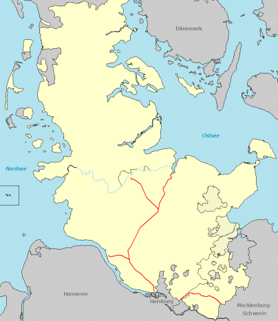 Eisenbahnnetz in Schleswig-Holstein - 1848