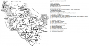 Karte des Kleinbahnnetzes in Schleswig-Holstein. Per Klick öffnet sich eine vergrößerte Darstellung der Karte.
